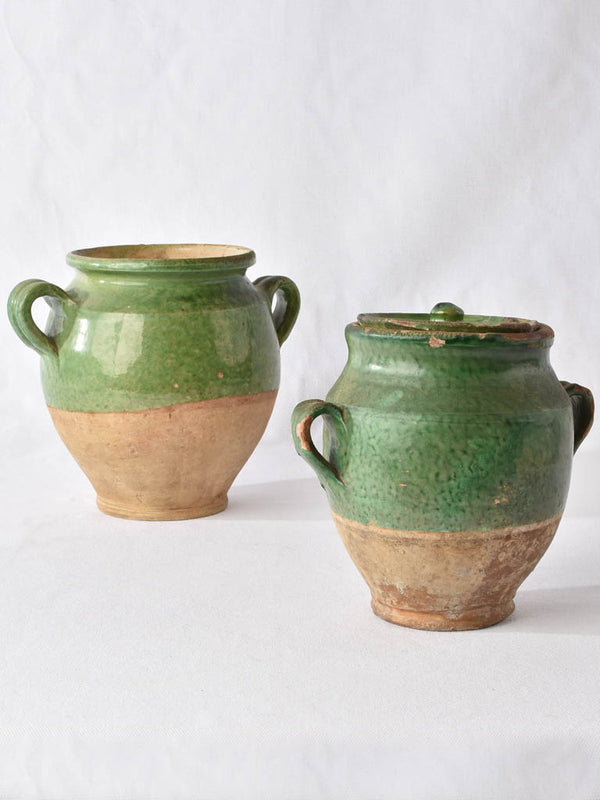 2 confit pots w/ green glaze 8"