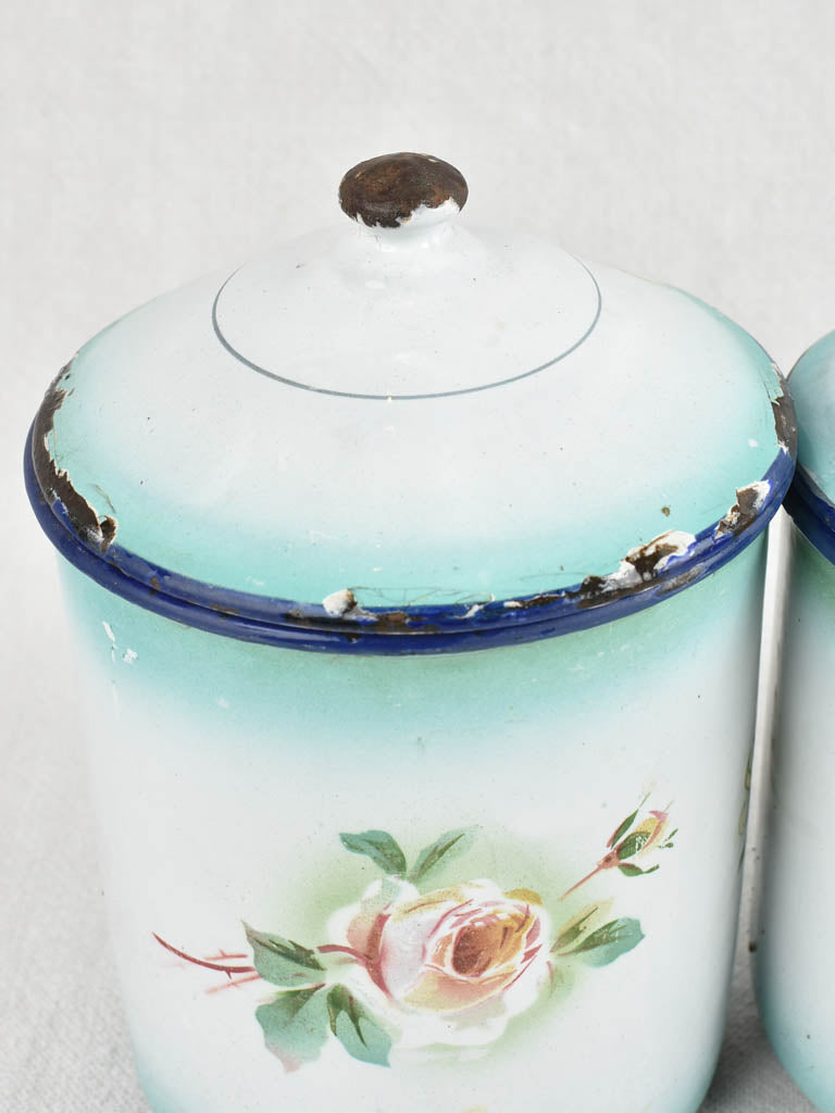 Collection of antique French enamelware spice jars