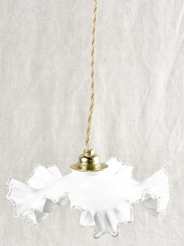 Antique French opaline pendant light fixture - frilly - 10¼"