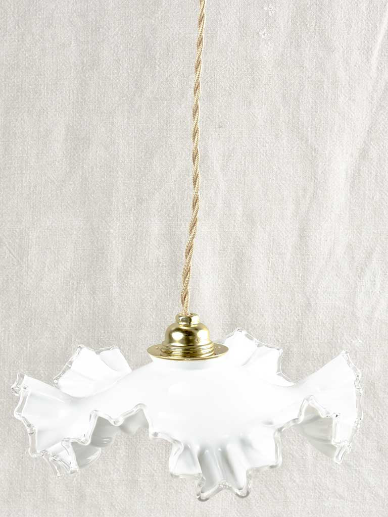 Antique French opaline pendant light fixture - frilly - 10¼"