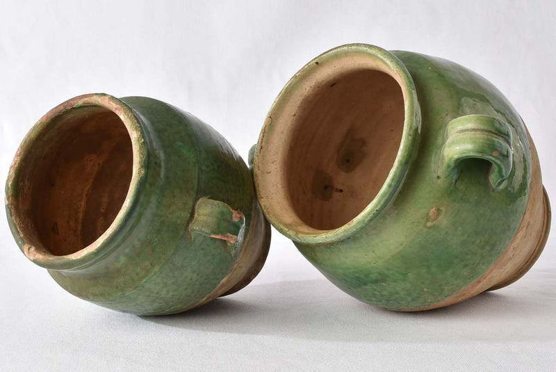 2 confit pots w/ green glaze 8"