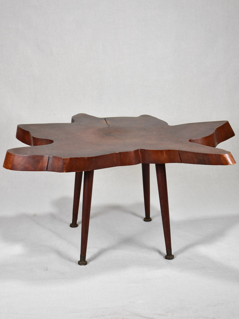 1950's Brutalist coffee table - large tree trunk table top 38¼"