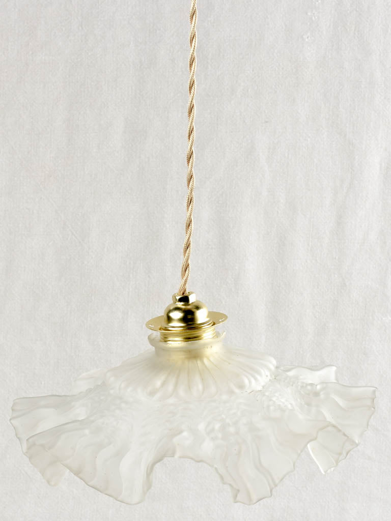 Antique French frosted glass pendant light fixture - 11"
