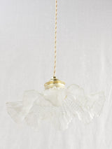 Antique French frosted glass pendant light fixture - 11"