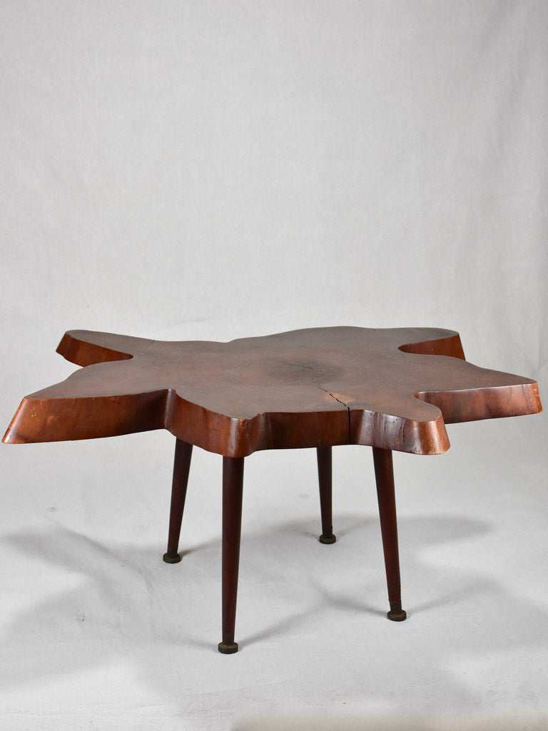 1950's Brutalist coffee table - large tree trunk table top 38¼