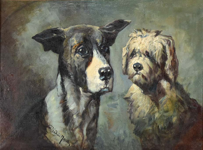 Antique Oil on Canvas Dog Art