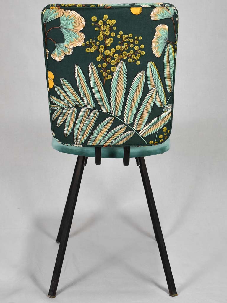 Four 1950's  chairs with turquoise velvet and floral upholstery