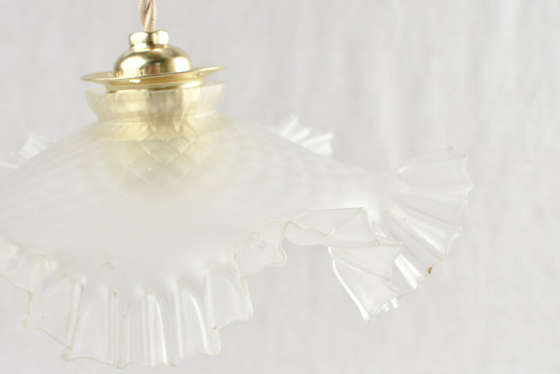 Antique French frosted glass pendant light fixture - 9¾"