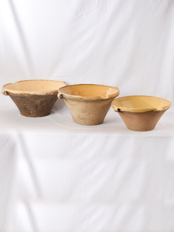 Antique Provencal yellow-glazed clay tian bowls