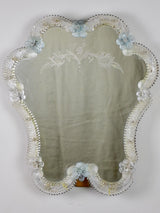 Vintage Venetian-style mirror with blue flowers and etchings 18½" x  15¼"