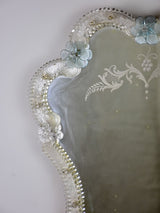 Vintage Venetian-style mirror with blue flowers and etchings 18½" x  15¼"