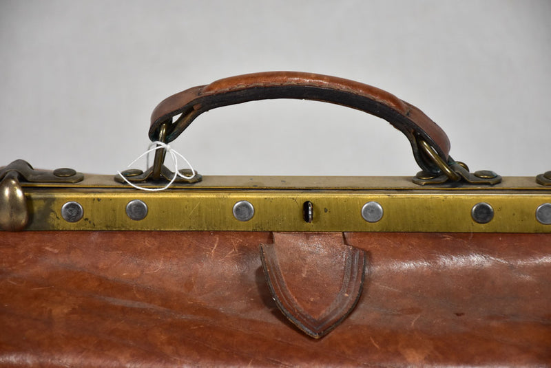 Antique Brown Leather Gladstone Doctors Bag Vintage Case, France