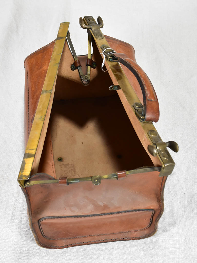 Antique Brown Leather Gladstone Doctors Bag Vintage Case, France