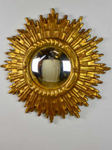 Mid century sunburst mirror with gold frame and convex mirror 23¾"
