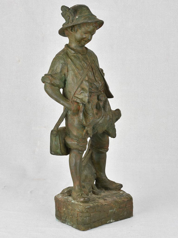 Antique Cast-Iron Young Hunter Statue