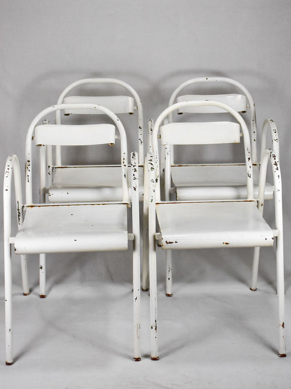 Four 1940's metal garden chairs with white patina - attributed to Flexitube