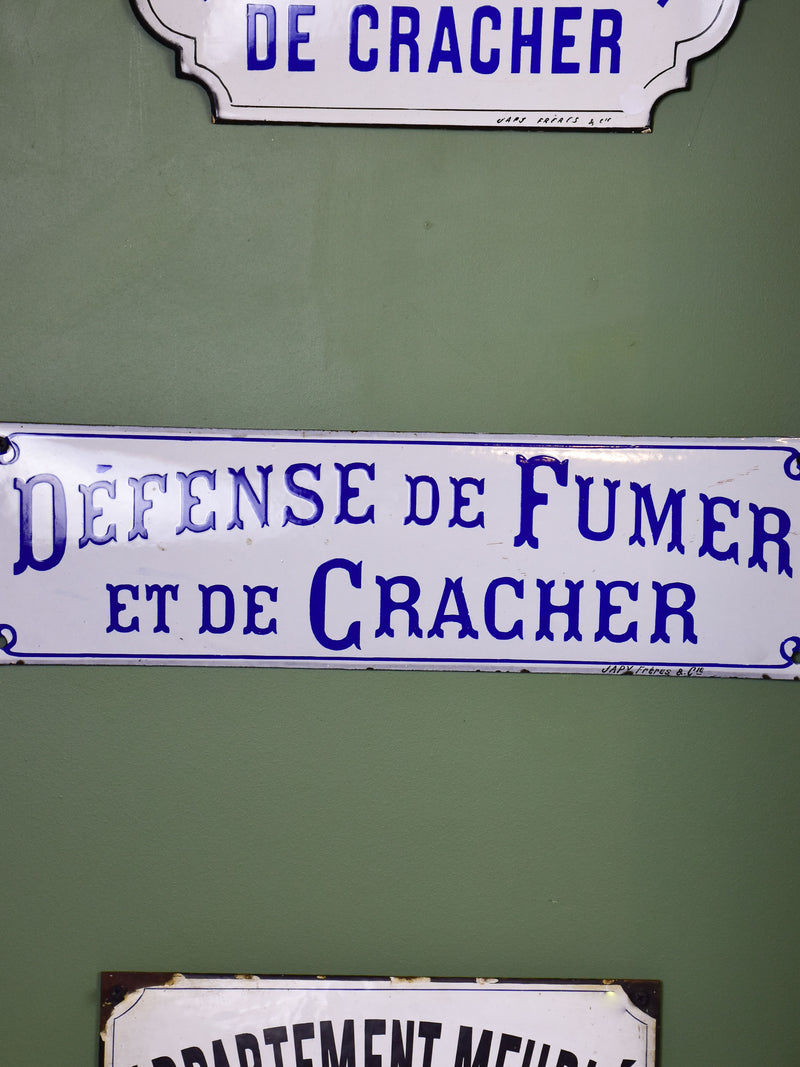 Early 20th century French rectangular sign - Défense de fumer
