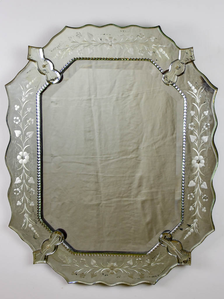 Etched octagonal antique Venetian mirror 23¼" x 29¼"