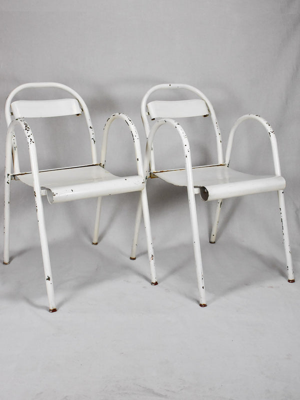 Four 1940's metal garden chairs with white patina - attributed to Flexitube