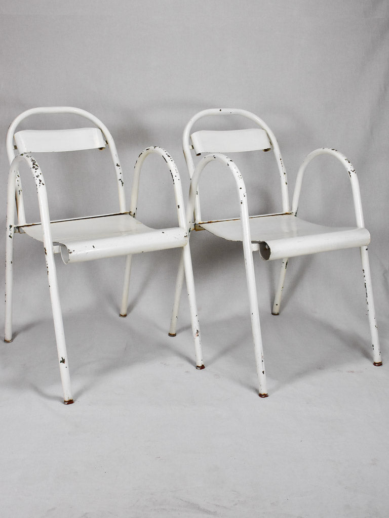 Vintage White Metal Stackable Armchairs