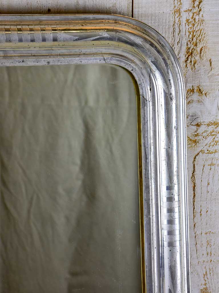 Small mid-19th Century French Louis Philippe mirror with silver frame 17¾" x 22½"
