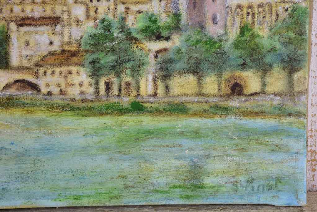 Mid-century painting of the Pont d'Avignon 15" x  30¾"