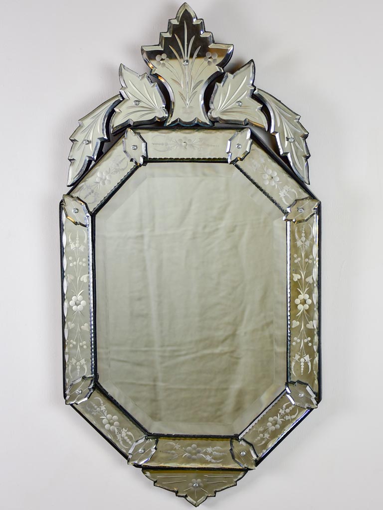 Octangonal antique Venetian mirror with crest 27½" x 14½"