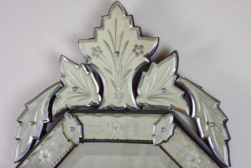 Octangonal antique Venetian mirror with crest 27½" x 14½"