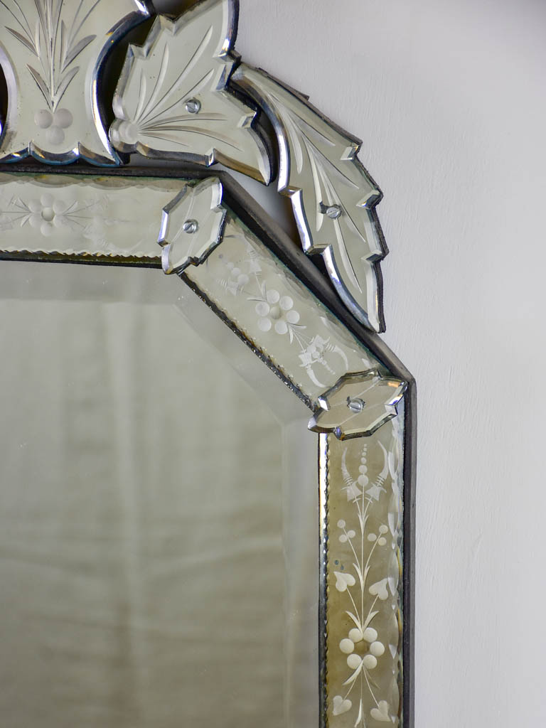 Octangonal antique Venetian mirror with crest 27½" x 14½"