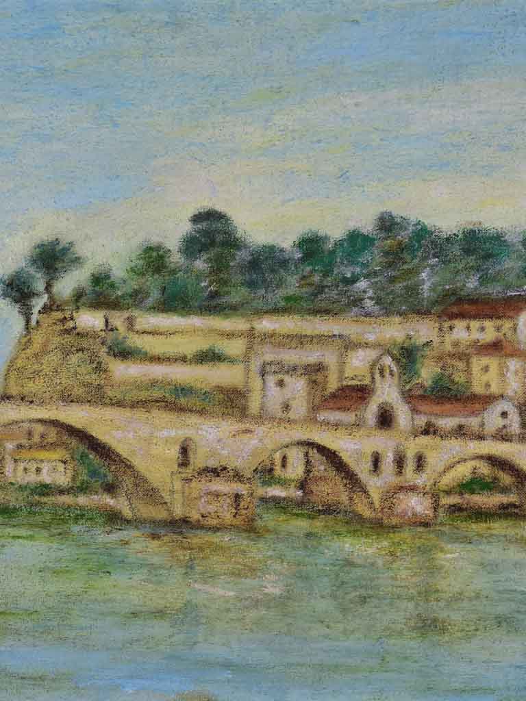 Mid-century painting of the Pont d'Avignon 15" x  30¾"