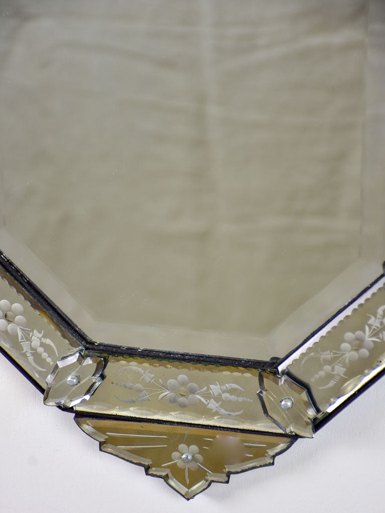 Octangonal antique Venetian mirror with crest 27½" x 14½"
