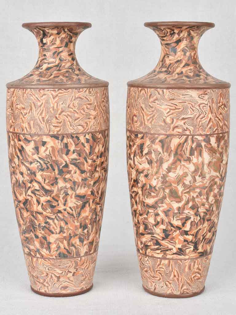 Antique unglazed terracotta Pichon vases pair