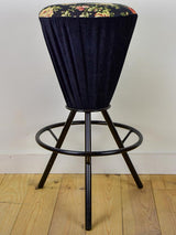 Set of five vintage Italian barstools with black floral upholstery