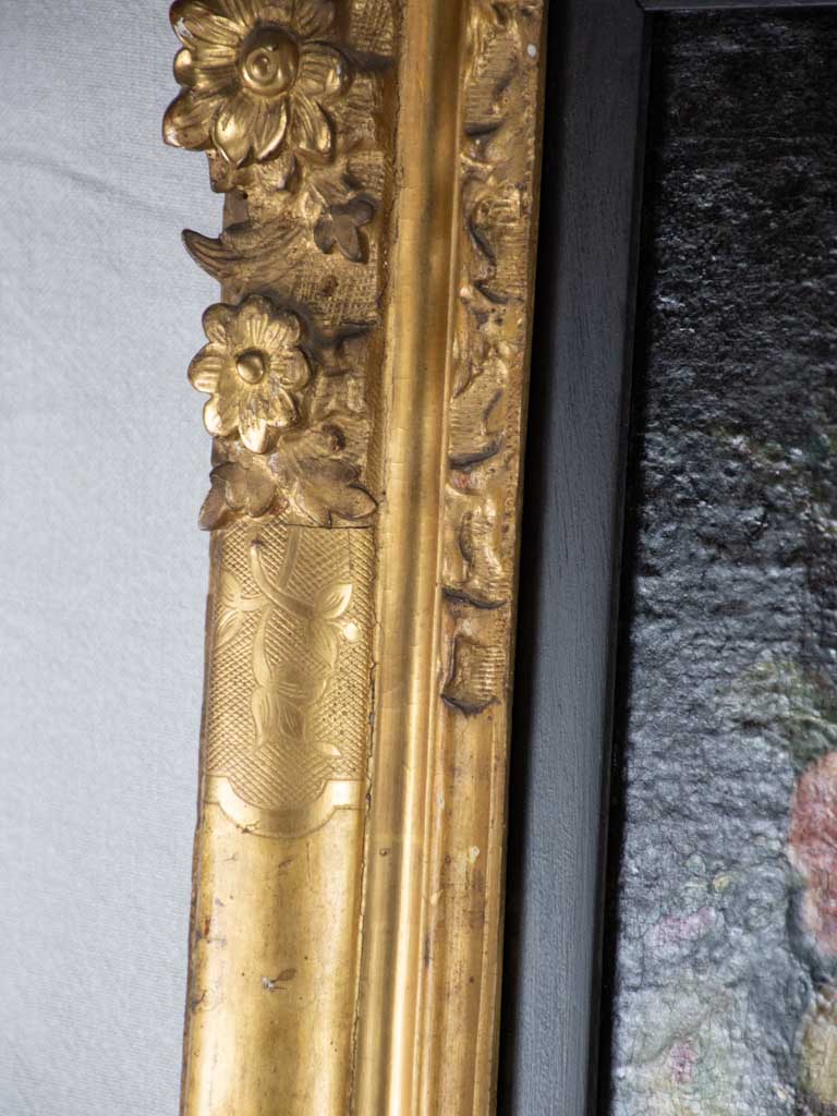 Superb large Louis XIV painting from the 17th century with floral wreath 35½" x 39¾"