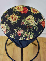 Set of five vintage Italian barstools with black floral upholstery