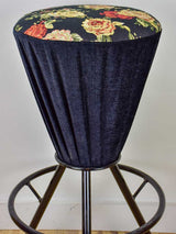 Set of five vintage Italian barstools with black floral upholstery