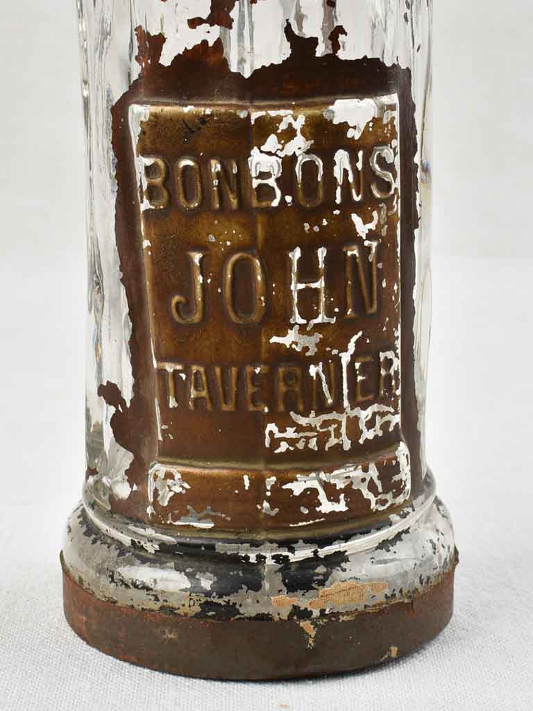 Antique glass candy container - Bonbons John Tavernier - 16½"