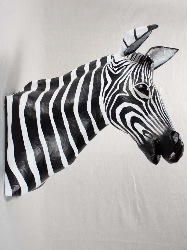 Artisan made papier-mâché zebra head 21¾"