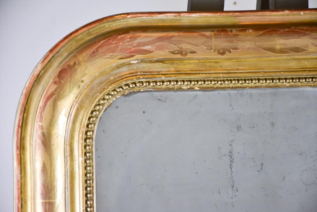 Antique French Louis Philippe mirror with gilt frame and running pearl 28¾" x  39¾"