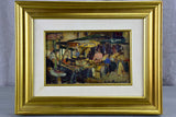 Small framed antique painting of a market - Bouvier 8 ½'' x 5 ½''