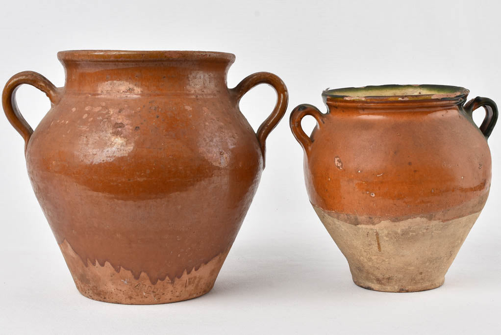 2 large brown confit pots - 19th century 10¾"
