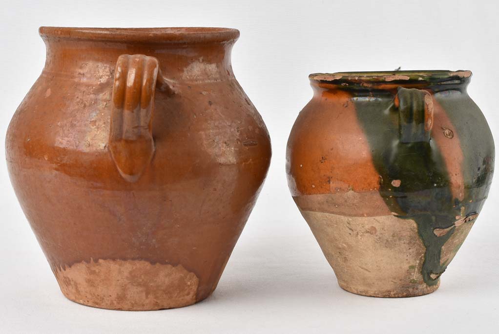 2 large brown confit pots - 19th century 10¾"