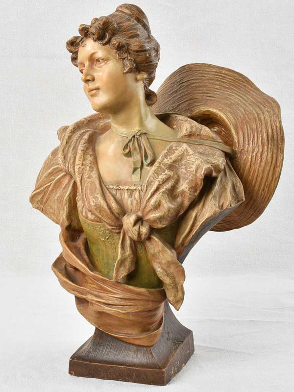 Goldschieder - Terracotta bust of a lady with a hat 19¾"