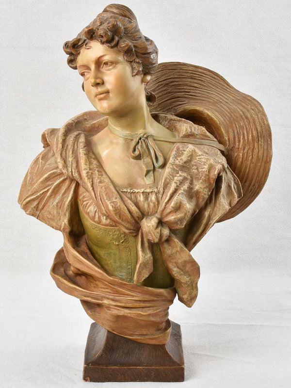 Goldschieder - Terracotta bust of a lady with a hat 19¾"