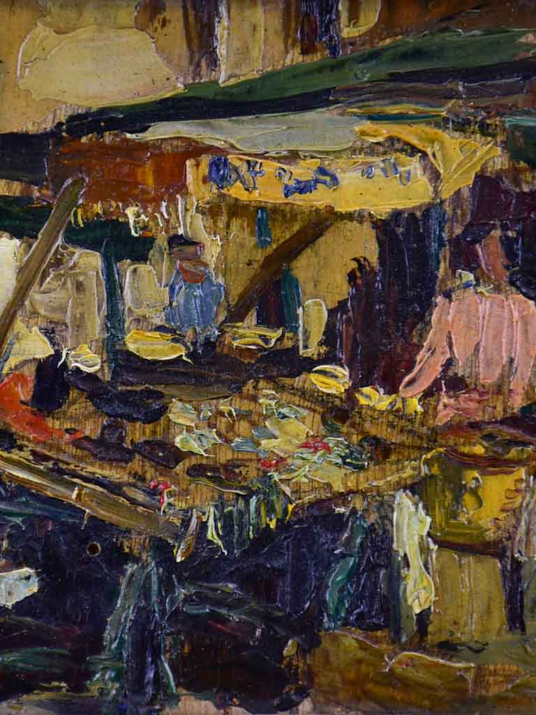 Small framed antique painting of a market - Bouvier 8 ½'' x 5 ½''