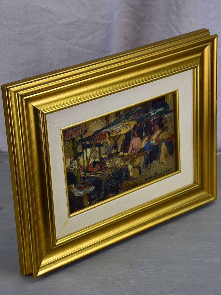 Small framed antique painting of a market - Bouvier 8 ½'' x 5 ½''
