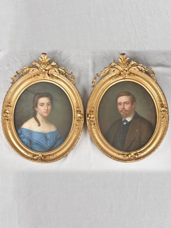 Antique Pastel Portraits Gold Gilt Frames