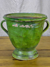 Antique French garden planter with green glaze and handles