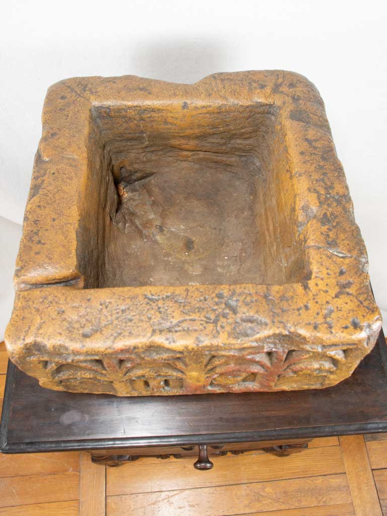 12th-century baptismal font with religious ornamentation 17¼"