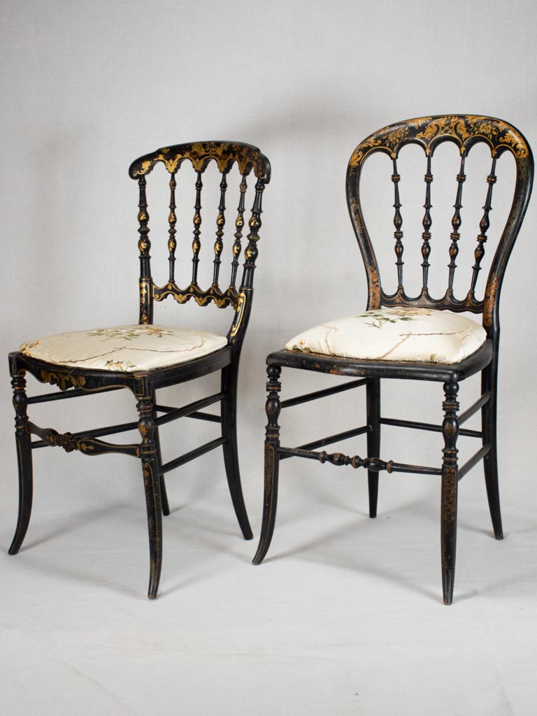 5 Napoleon III chairs - black lacquer with gold décor